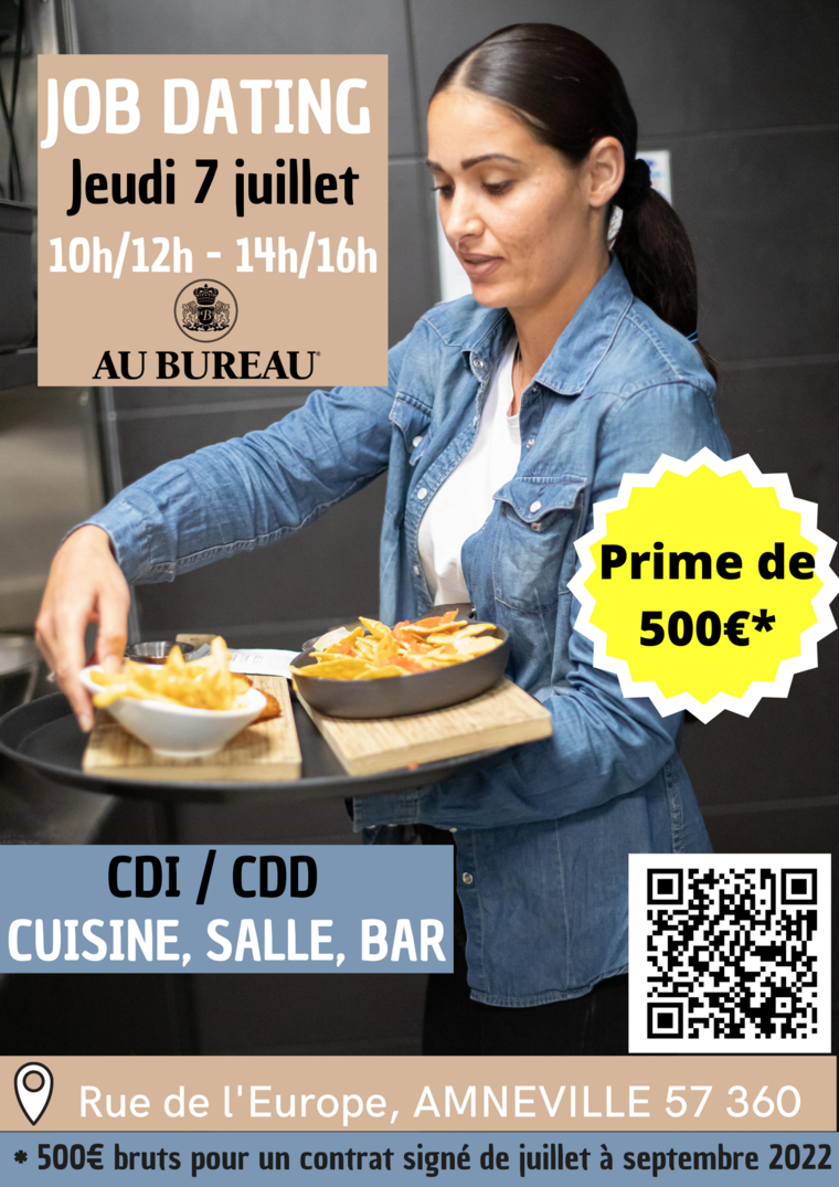 CDI & CDD en cuisine, salle et bar avec une prime de 500€.